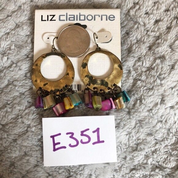 Liz Claiborne Chip Stone Hoop Pierced Dangle Earrings NOC - Picture 7 of 8